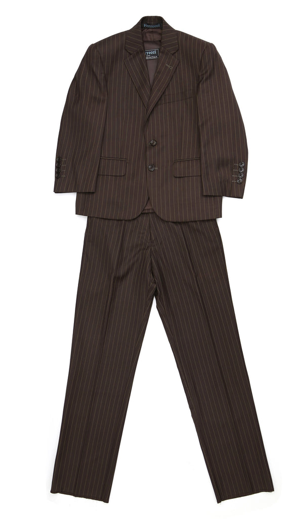 Boys Premium FSK32 Brown Pinstripe 3pc Suit - FHYINC best men