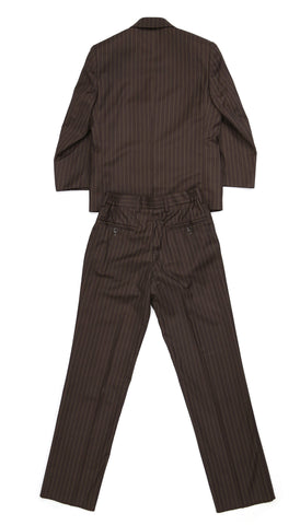 Boys Premium FSK32 Brown Pinstripe 3pc Suit