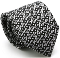 Mens Dads Classic Black Geometric Pattern Business Casual Necktie & Hanky Set G-1 - FHYINC best men's suits, tuxedos, formal men's wear wholesale