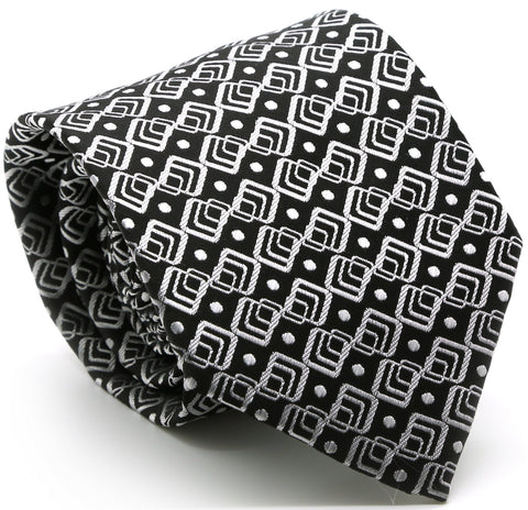 Mens Dads Classic Black Geometric Pattern Business Casual Necktie & Hanky Set G-1