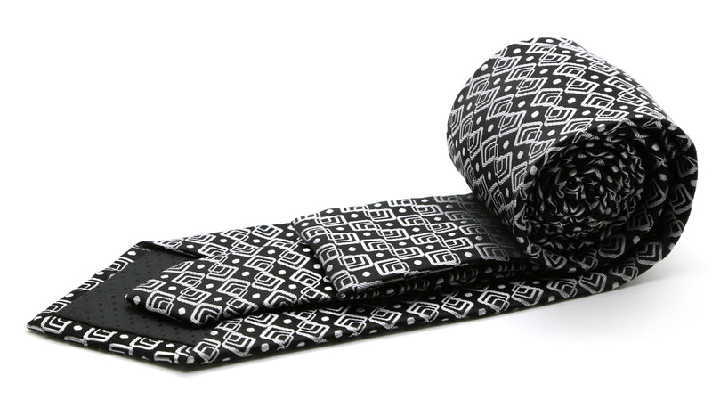 Mens Dads Classic Black Geometric Pattern Business Casual Necktie & Hanky Set G-1 - FHYINC best men's suits, tuxedos, formal men's wear wholesale