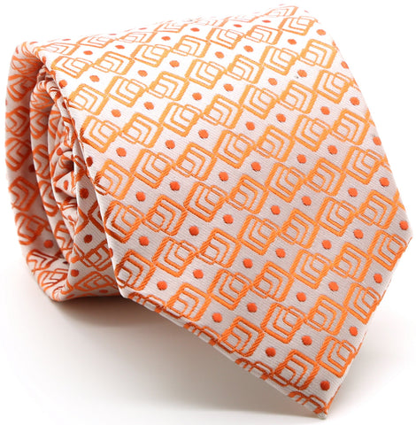 Mens Dads Classic Orange Geometric Pattern Business Casual Necktie & Hanky Set G-12