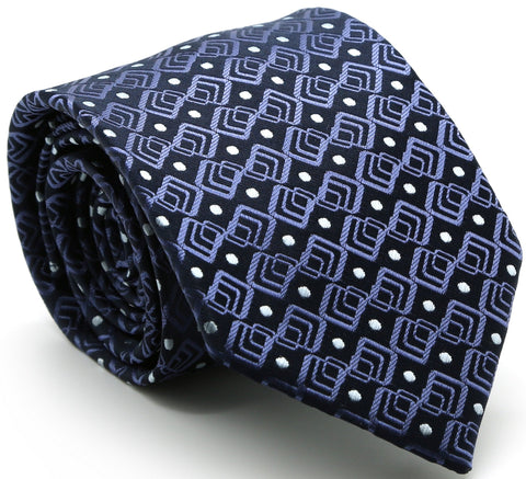 Mens Dads Classic Navy Geometric Pattern Business Casual Necktie & Hanky Set G-2