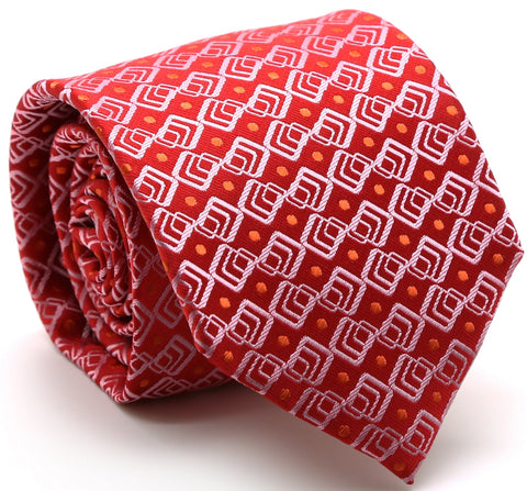 Mens Dads Classic Red Geometric Pattern Business Casual Necktie & Hanky Set G-4
