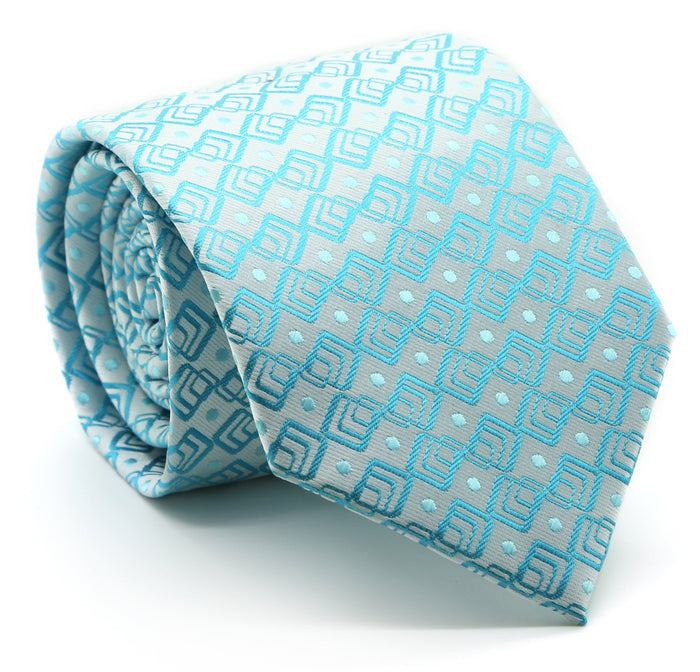 Mens Dads Classic Turquoise Geometric Pattern Business Casual Necktie & Hanky Set G-6 - FHYINC best men's suits, tuxedos, formal men's wear wholesale