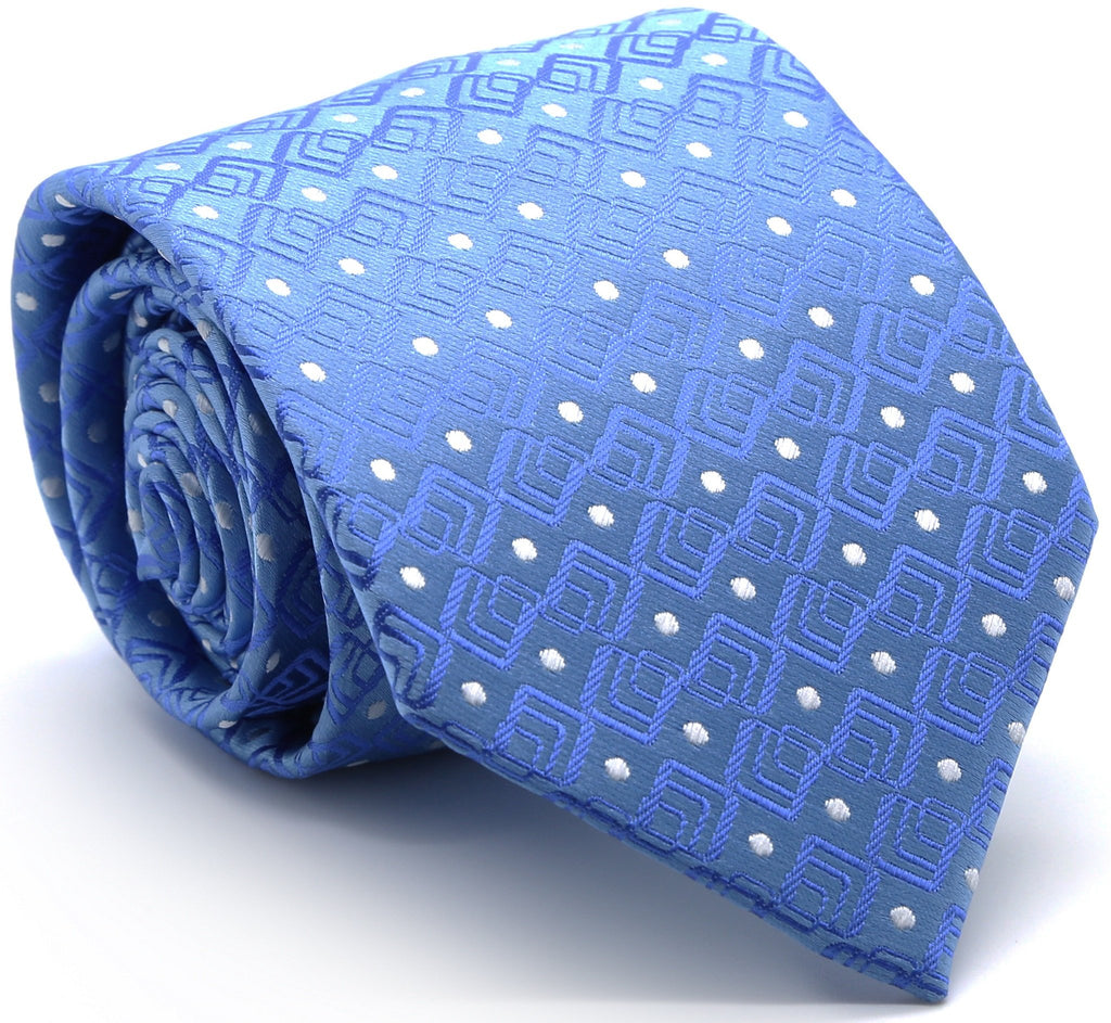 Mens Dads Classic Blue Geometric Pattern Business Casual Necktie & Hanky Set G-9 - FHYINC best men