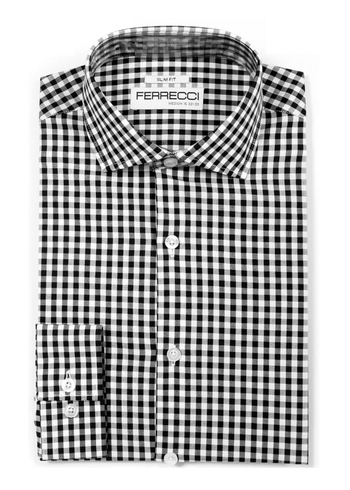 Black Gingham Check Dress Shirt - Slim Fit - FHYINC best men's suits, tuxedos, formal men's wear wholesale