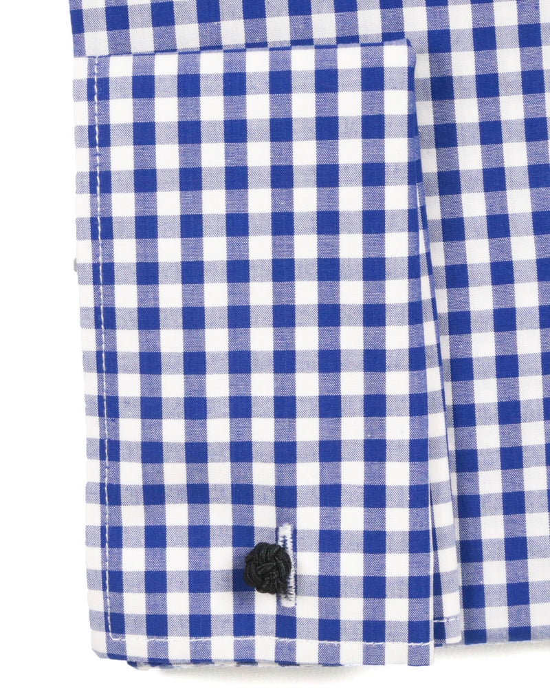 Blue Gingham Check French Cuff Dress Shirt - Regular Fit - FHYINC best men's suits, tuxedos, formal men's wear wholesale