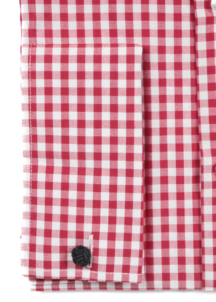 Red Gingham Check French Cuff Dress Shirt - Regular Fit - FHYINC best men's suits, tuxedos, formal men's wear wholesale