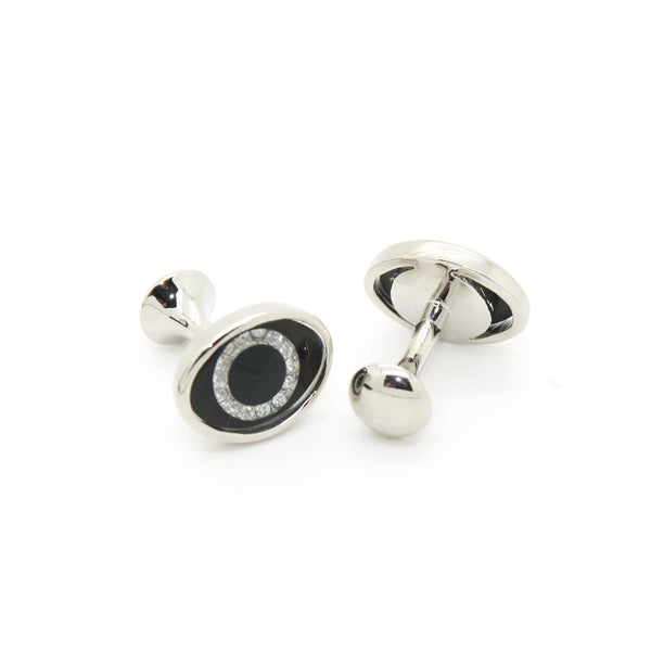 Silvertone Evil Eye Glass Stone Cuff Links With Jewelry Box - FHYINC