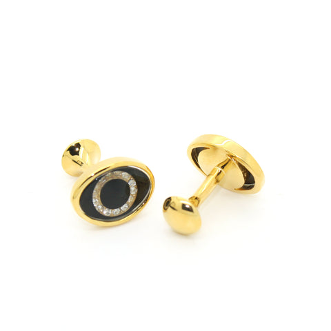 Goldtone Evil Eye Glass Stone Cuff Links With Jewelry Box