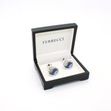 Silvertone Blue Sway Gemstone Cuff Links With Jewelry Box - FHYINC