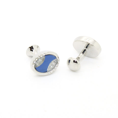 Silvertone Blue Sway Gemstone Cuff Links With Jewelry Box