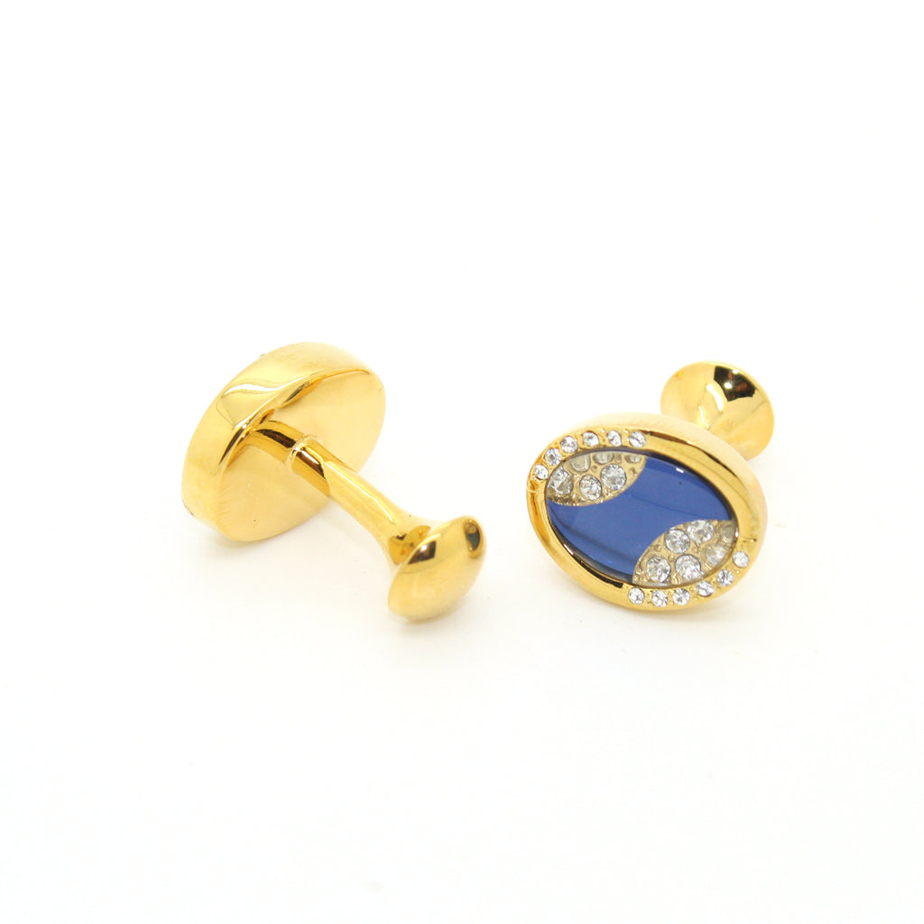 Goldtone Blue Sway Gemstone Cuff Links With Jewelry Box - FHYINC