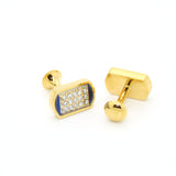 Goldtone Blue Glass White Stone Cuff Links With Jewelry Box - FHYINC