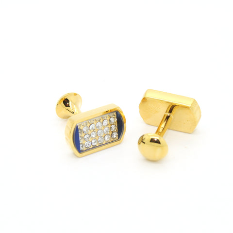 Goldtone Blue Glass White Stone Cuff Links With Jewelry Box