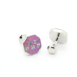 Silvertone Purple Glass Stone Cuff Links With Jewelry Box - FHYINC