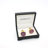 goldtone Purple Glass Stone Cuff Links With Jewelry Box - FHYINC