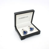 Silvertone Blue Glass Cuff Links With Jewelry Box - FHYINC