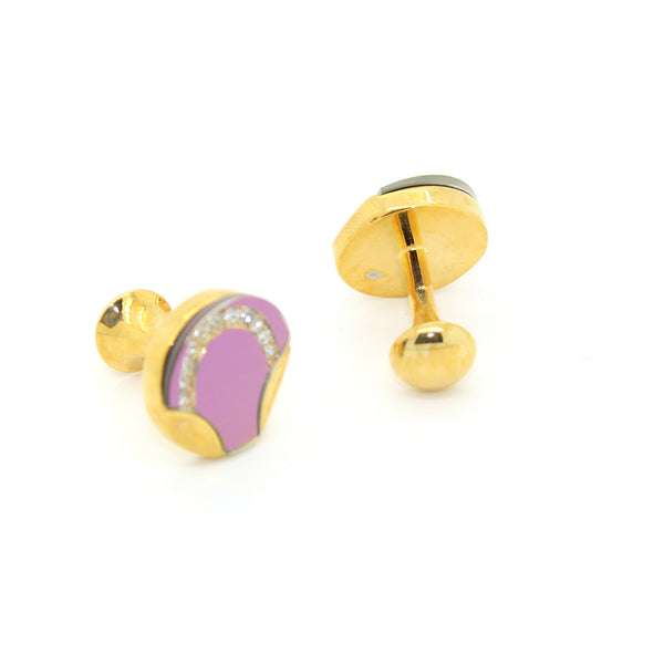 Goldtone Purple Glass Cuff Links With Jewelry Box - FHYINC