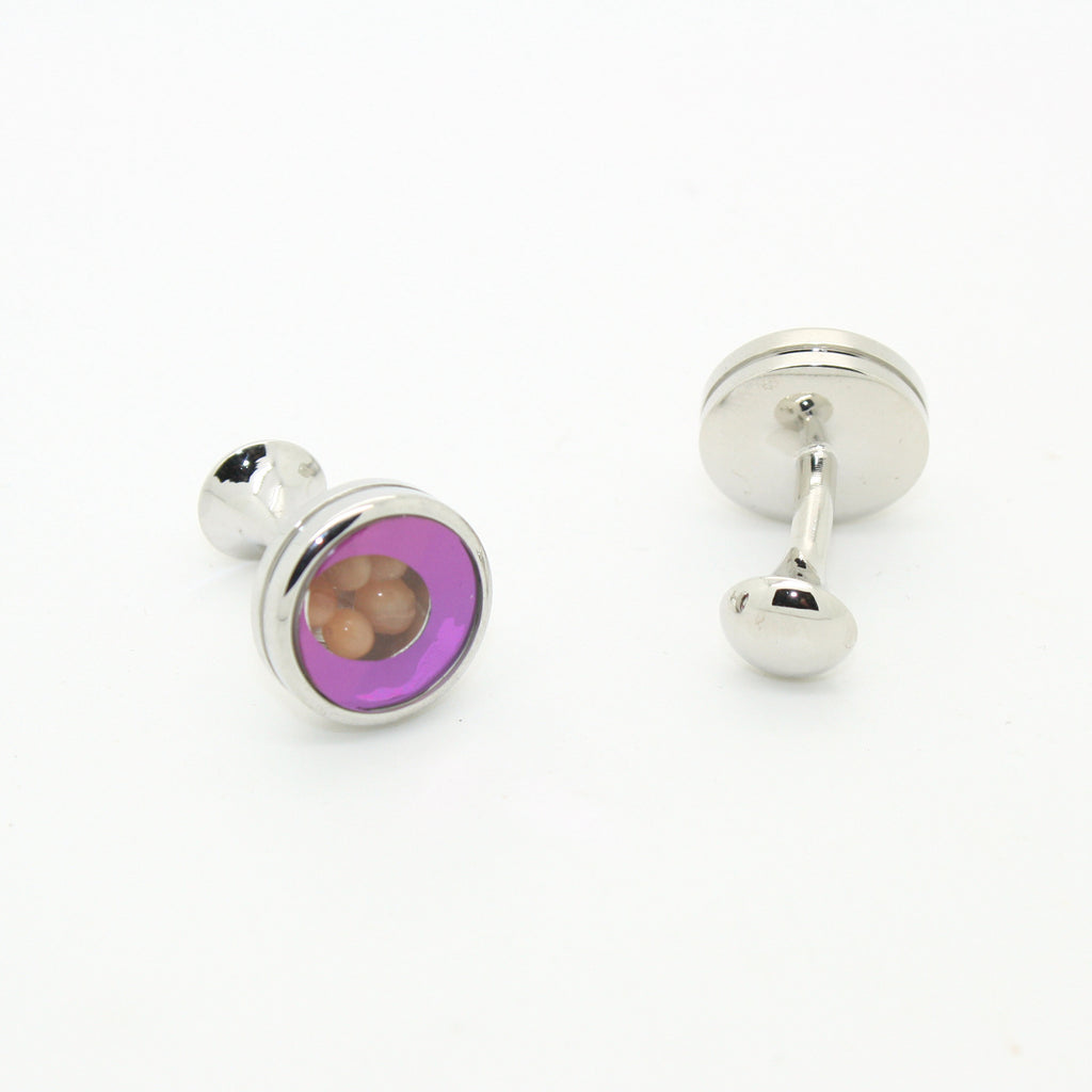 Silvertone Purple Glass Gemstone Cuff Links With Jewelry Box - FHYINC