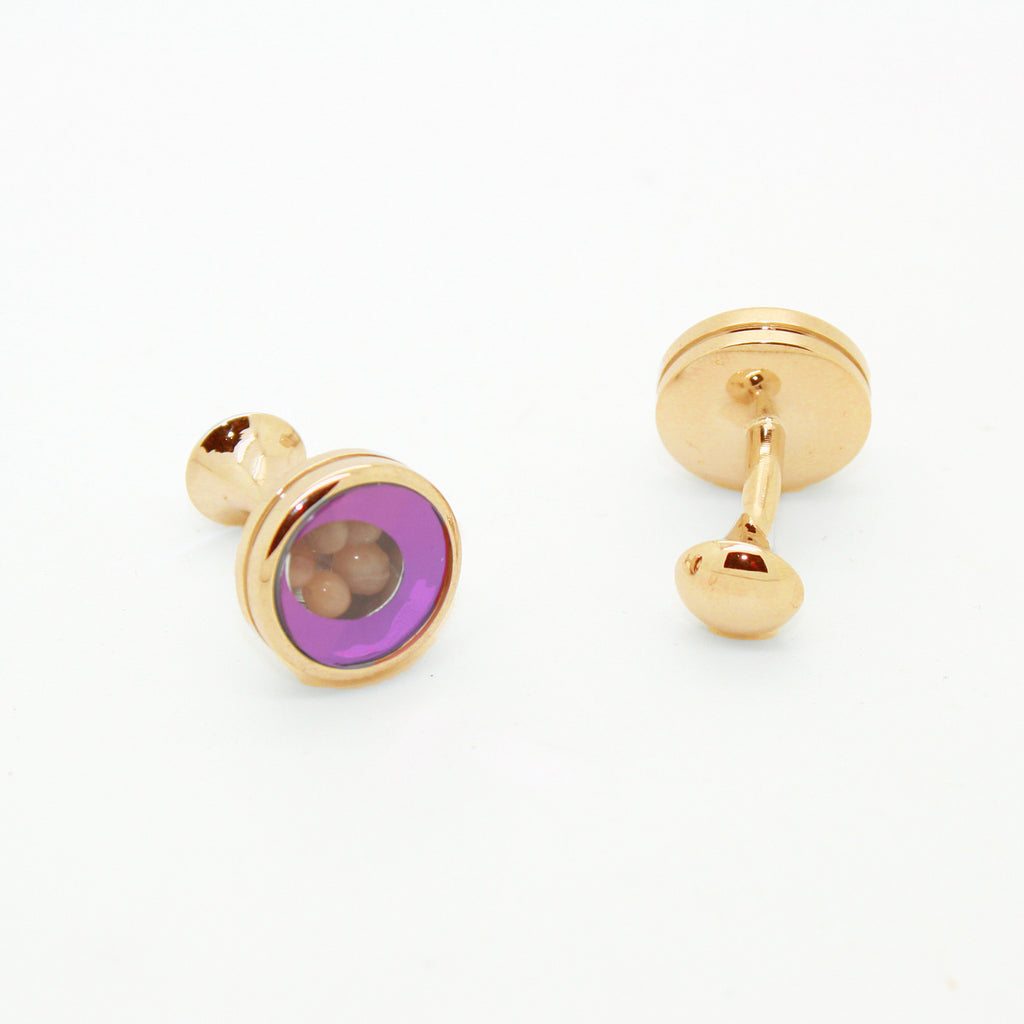 Goldtone Purple Glass Gemstone Cuff Links With Jewelry Box - FHYINC