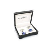 Silvertone Blue Opal Cuff Links With Jewelry Box - FHYINC
