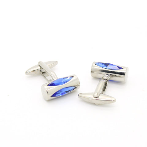 Silvertone Blue Opal Cuff Links With Jewelry Box