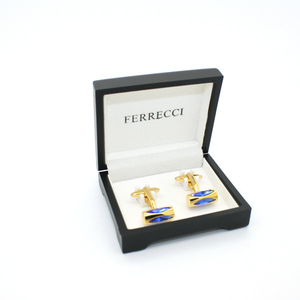 Goldtone Blue Opal Cuff Links With Jewelry Box - FHYINC