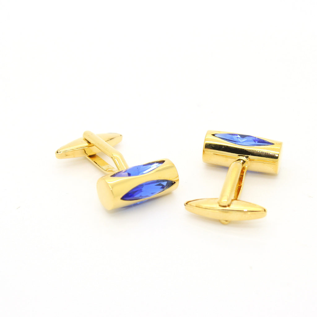 Goldtone Blue Opal Cuff Links With Jewelry Box - FHYINC