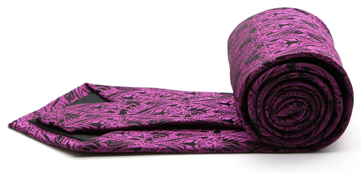 Mens Dads Classic Fuchsia Paisley Pattern Business Casual Necktie & Hanky Set GO-5 - FHYINC best men's suits, tuxedos, formal men's wear wholesale
