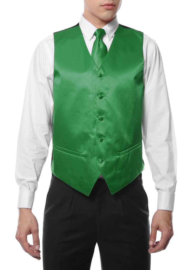 Ferrecci Mens Green Satin 4pc Vest Set - FHYINC best men