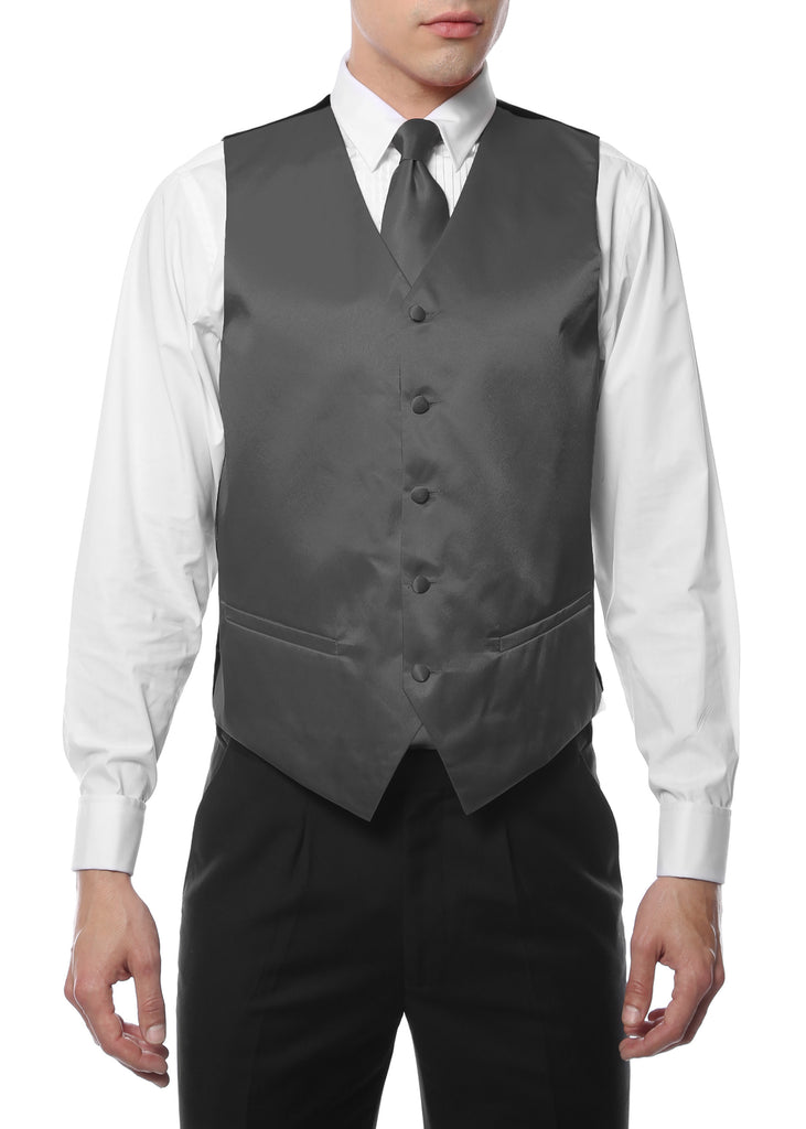 Ferrecci Mens Grey Satin 4pc Vest Set - FHYINC best men