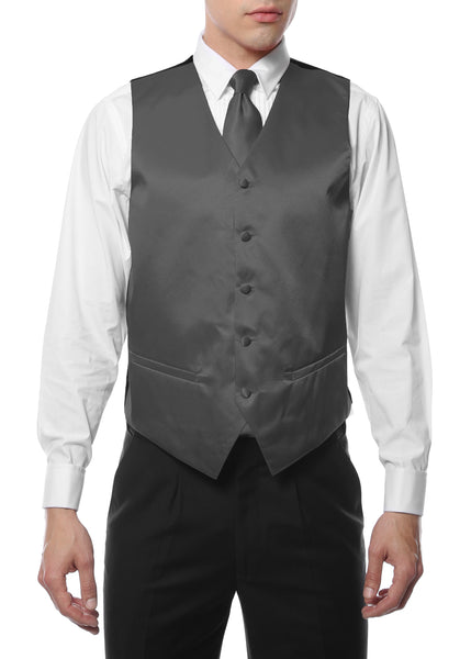 Ferrecci Mens Grey Satin 4pc Vest Set - FHYINC best men's suits, tuxedos, formal men's wear wholesale