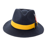 Grayson Fedora Crushable 100 % Australian Wool Traveler Two Tone Navy And Gold Bottom Hat