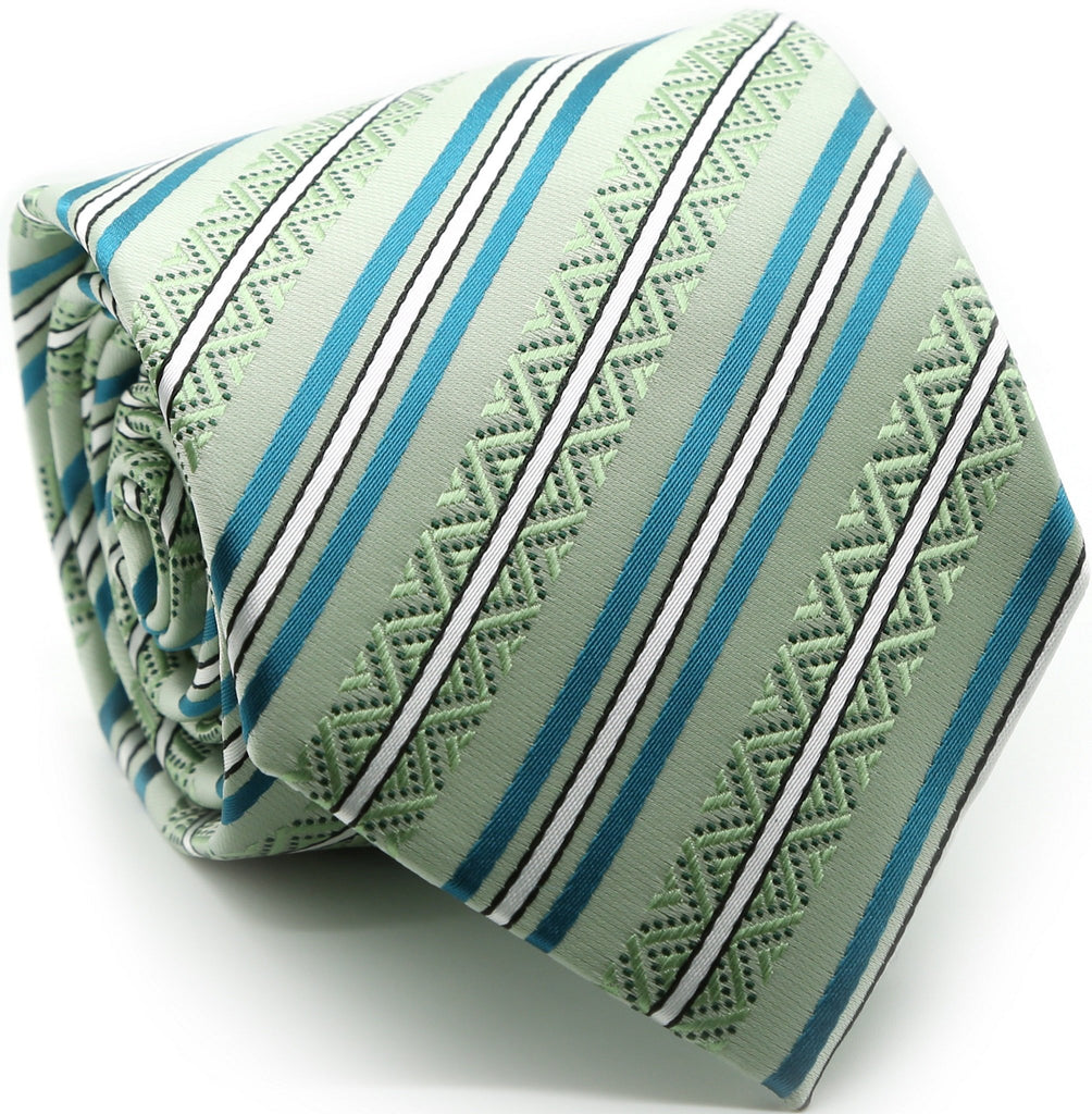 Mens Dads Classic Green Striped Pattern Business Casual Necktie & Hanky Set H-10 - FHYINC best men
