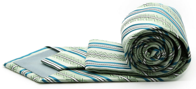 Mens Dads Classic Green Striped Pattern Business Casual Necktie & Hanky Set H-10 - FHYINC best men's suits, tuxedos, formal men's wear wholesale