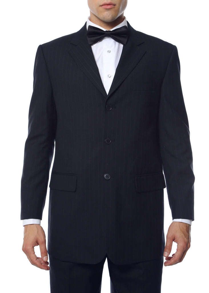 Navy Pinstripe Wool Business Casual Mens Uniform Blazer - FHYINC best men