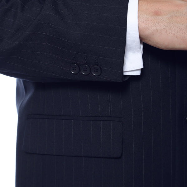 Navy Pinstripe Wool Business Casual Mens Uniform Blazer - FHYINC best men's suits, tuxedos, formal men's wear wholesale