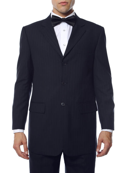 Navy Pinstripe Wool Business Casual Mens Uniform Blazer - FHYINC best men's suits, tuxedos, formal men's wear wholesale