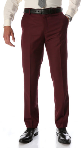 Ferrecci Men's Halo Burgundy Slim Fit Flat-Front Dress Pants