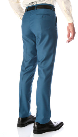 Ferrecci Men's Halo Teal Slim Fit Flat-Front Dress Pants