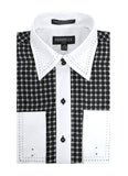 Ferrecci Men's Satine Hi-1005 Black Circle Pattern Button Down Dress Shirt - FHYINC