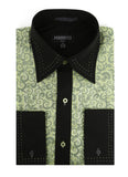 Ferrecci Men's Satine Hi-1008 Green Scroll Pattern Button Down Dress Shirt - FHYINC