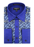 Ferrecci Men's Satine Hi-1009 Paisley Flower Blue Button Down Dress Shirt - FHYINC