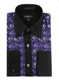 Ferrecci Men's Satine Hi-1013 Purple & Black Flower Button Down Dress Shirt - FHYINC