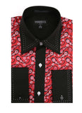 Ferrecci Men's Satine Hi-1015 Red & Black Flower Button Down Dress Shirt - FHYINC