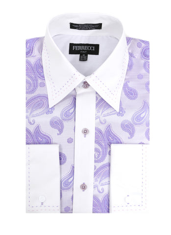 Ferrecci Men's Satine Hi-1016 Purple & Lilac Paisley Button Down Dress Shirt