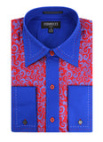 Ferrecci Men's Satine Hi-1017 Red & Blue Scroll Button Down Dress Shirt - FHYINC