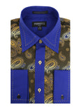Ferrecci Men's Satine Hi-1019 Blue & Gold Tone Paisley Button Down Dress Shirt - FHYINC